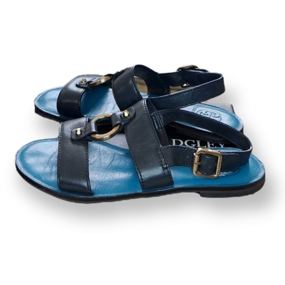 Tory Burch Sandals Leather Ring Shoes Navy Blue 7- 7.5 EUC - Picture 3 of 9